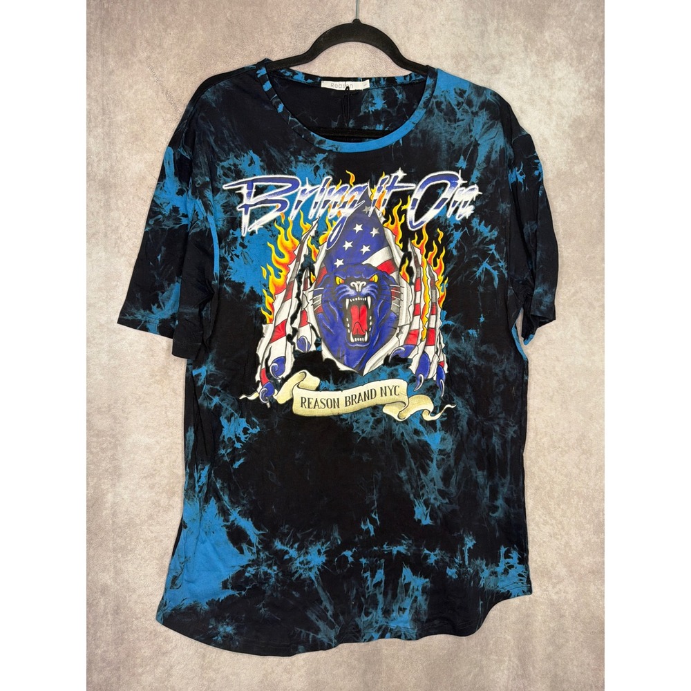 NWT Reason Brand NYC‎ Tie Dye Graphic Tunic Bring It On Panther USA Flag Size L